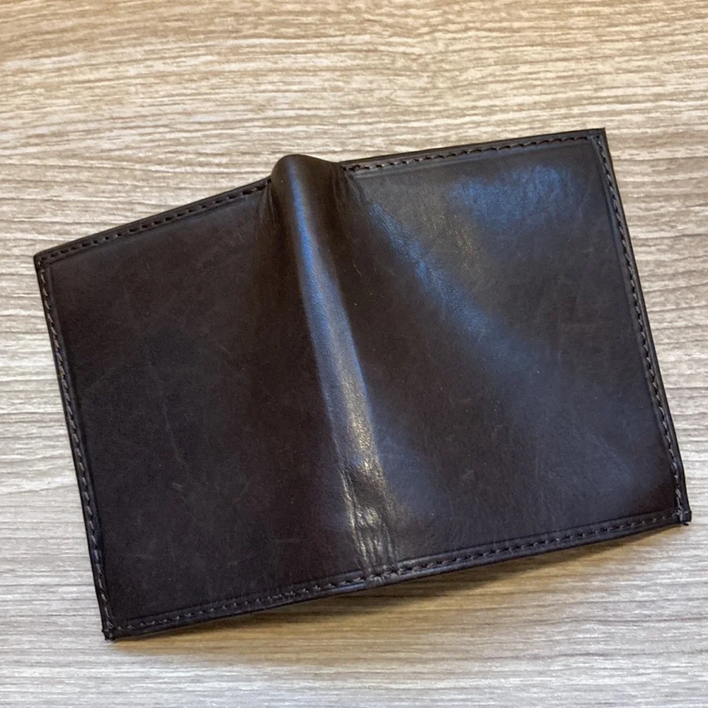 Leather hand craft bifold wallet card key chocolate brown NWOT
